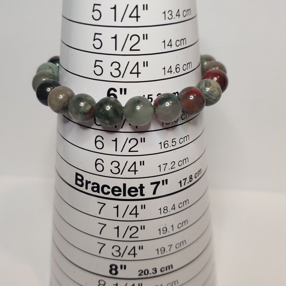 African Bloodstone Stretch Bracelet 8mm round natural stone w/ felt pouch-B818 - Picture 2 of 11